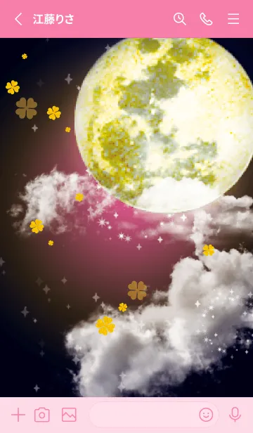 [LINE着せ替え] ピンク : 運気上昇！満月と四葉の画像3