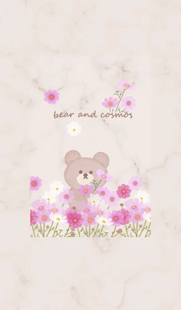 [LINE着せ替え] クマと秋桜とマーブル♥ピンクブラウン09_1の画像1