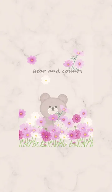 [LINE着せ替え] クマと秋桜とマーブル♥ピンクベージュ15_1の画像1