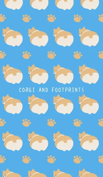 [LINE着せ替え] コーギーと足跡の着せかえ/ブルーの画像1