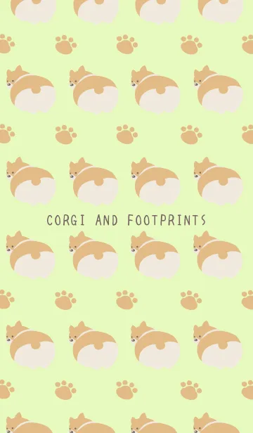 [LINE着せ替え] コーギーと足跡/イエローグリーンの画像1