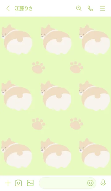 [LINE着せ替え] コーギーと足跡/イエローグリーンの画像3