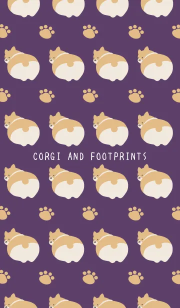 [LINE着せ替え] コーギーと足跡/ディープパープルの画像1