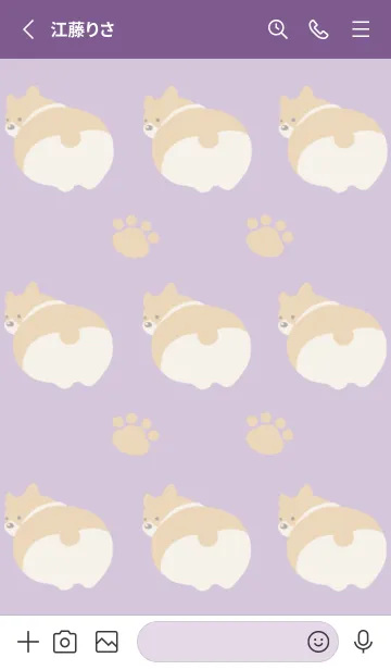 [LINE着せ替え] コーギーと足跡/ディープパープルの画像3