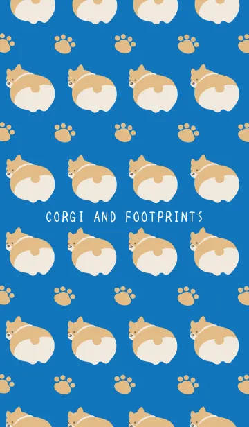 [LINE着せ替え] コーギーと足跡の着せかえ/ブルー/ホワイトの画像1