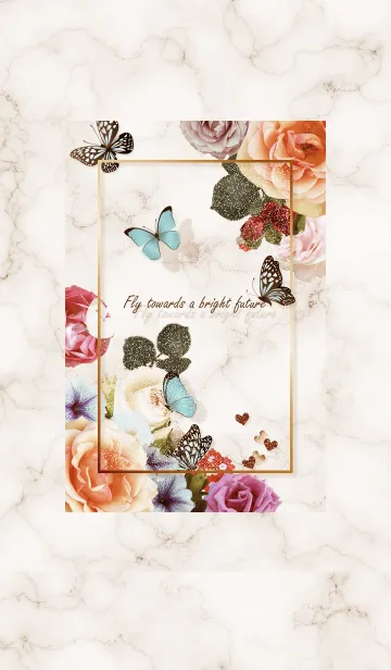 [LINE着せ替え] 花と蝶とマーブル♥ブラウン03_1の画像1