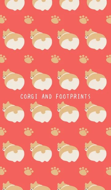 [LINE着せ替え] コーギーと足跡の着せかえ/朱色の画像1