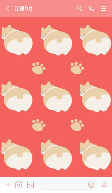 [LINE着せ替え] コーギーと足跡の着せかえ/朱色の画像3