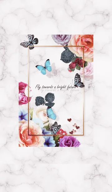 [LINE着せ替え] 花と蝶とマーブル♥グレージュ02_1の画像1