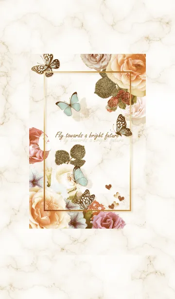 [LINE着せ替え] 花と蝶とマーブル♥ベージュ05_1の画像1