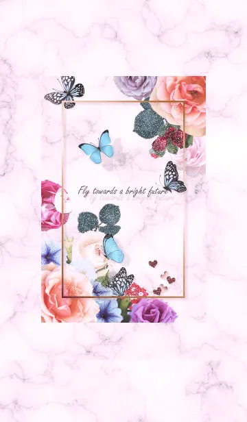 [LINE着せ替え] 花と蝶とマーブル♥パープル14_1の画像1