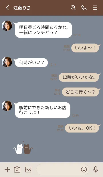 [LINE着せ替え] 白黒ねこさん。グレーブルーとブラウンの画像4