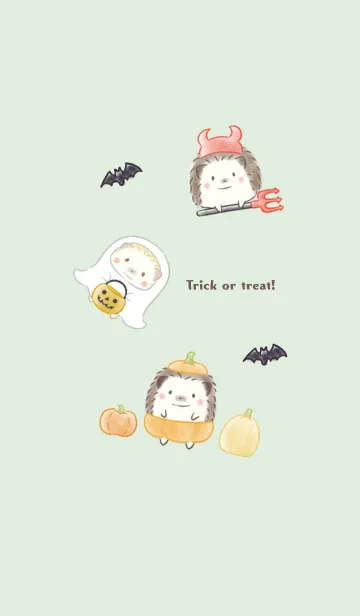 [LINE着せ替え] ハリネズミとハロウィン -グリーン-の画像1