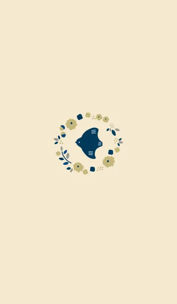 [LINE着せ替え] 北欧風のお花と鳥 秋 青と黄色の画像1