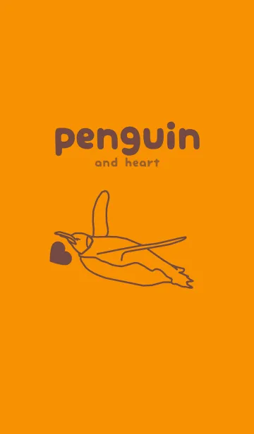[LINE着せ替え] ペンギンとハート (蜜柑色)の画像1