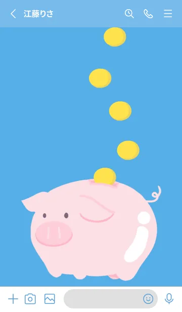 [LINE着せ替え] 幸せの豚の貯金箱/ブルーの画像3