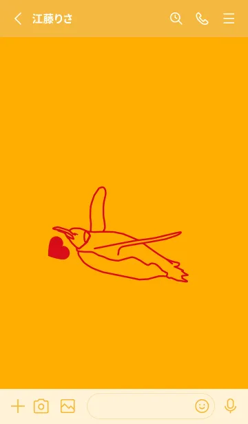 [LINE着せ替え] ペンギンとハート (Deep Sunflower)の画像2