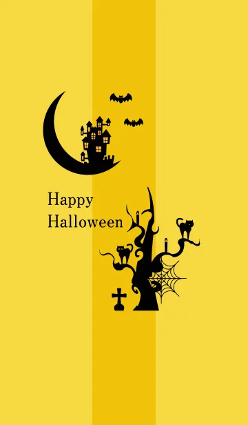 [LINE着せ替え] ハロウィンの着せかえ お城と猫 黄色背景の画像1