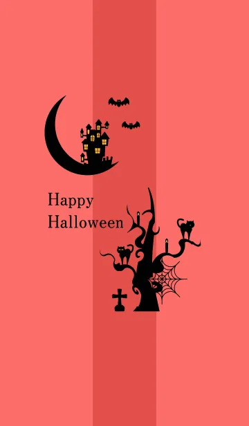 [LINE着せ替え] ハロウィンの着せかえ お城と猫 ピンク色の画像1