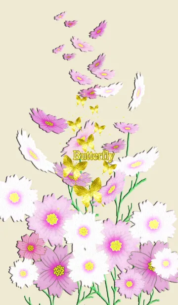 [LINE着せ替え] 秋桜×幸運を呼び込む八蝶*44 beigeの画像1