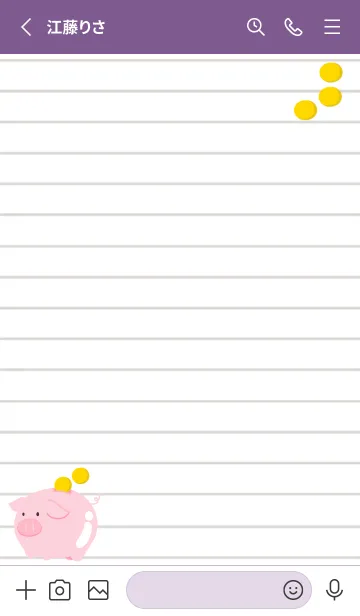 [LINE着せ替え] 幸せ豚の貯金箱ノート/ディープパープルの画像2