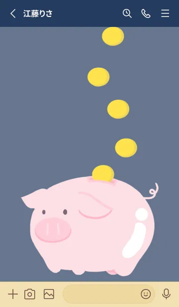 [LINE着せ替え] 幸せの豚の貯金箱/ネイビーブルーの画像2