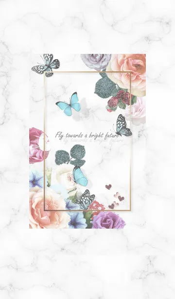 [LINE着せ替え] 薔薇と蝶とマーブル♥ホワイト01_1の画像1