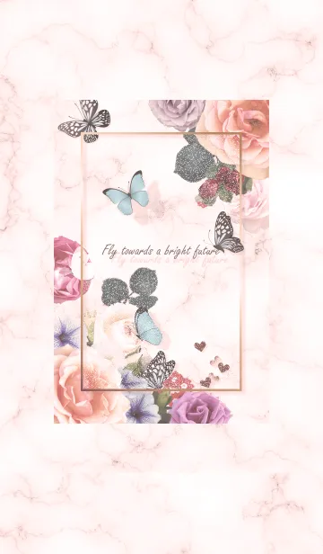 [LINE着せ替え] 薔薇と蝶とマーブル♥ベビーピンク10_1の画像1