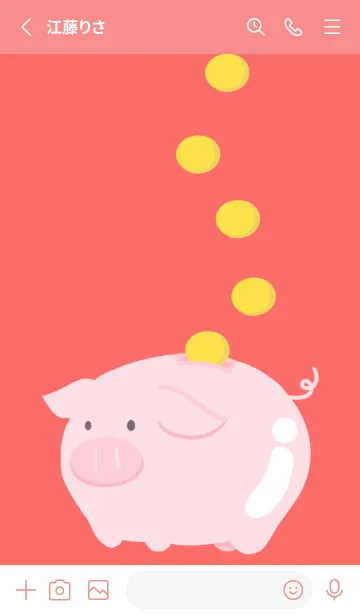 [LINE着せ替え] 幸せの豚の貯金箱/朱色の画像2