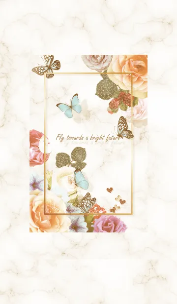 [LINE着せ替え] 薔薇と蝶とマーブル♥ベージュ05_1の画像1