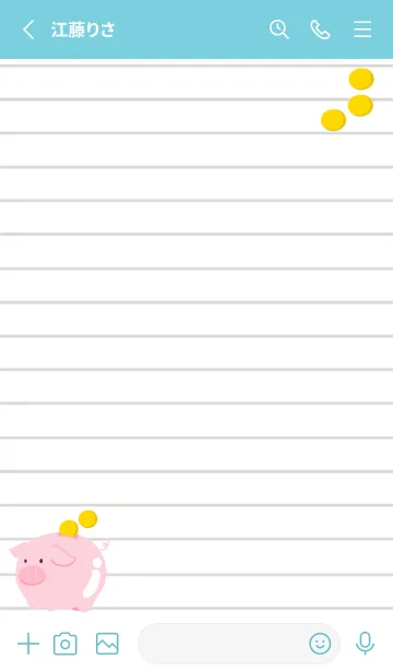 [LINE着せ替え] 幸せ豚の貯金箱ノート/ターコイズブルーの画像2