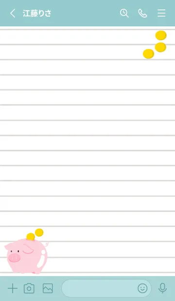 [LINE着せ替え] 幸せ豚の貯金箱ノート/ミントグリーンの画像2