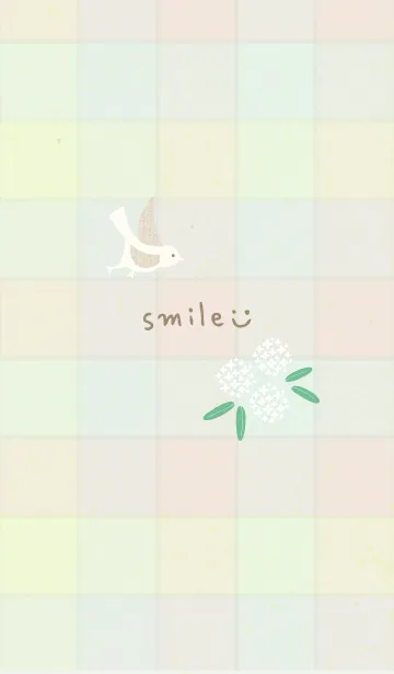 [LINE着せ替え] チェック柄 鳥と花3の画像1