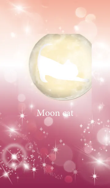 [LINE着せ替え] ピンク : 運気上昇の満月と猫の画像1