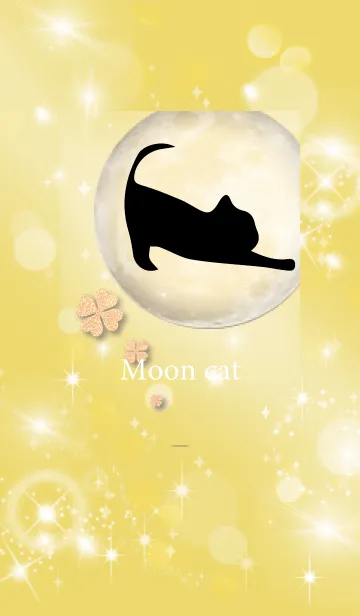 [LINE着せ替え] 黄色 : 幸運の月と猫と四葉の画像1