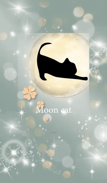 [LINE着せ替え] ベージュとカーキ : 幸運の月と猫と四葉の画像1