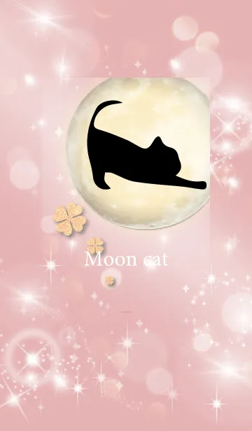 [LINE着せ替え] ベージュとピンク : 幸運の月と猫と四葉の画像1