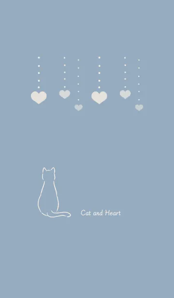 [LINE着せ替え] 猫とハート 2 -くすみブルー-の画像1