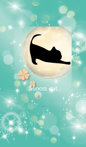 [LINE着せ替え] ミントグリーン : 幸運の月と猫と四葉の画像1