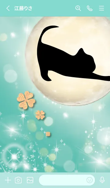[LINE着せ替え] ミントグリーン : 幸運の月と猫と四葉の画像2