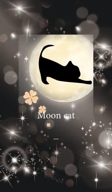 [LINE着せ替え] ブラック : 幸運の月と猫と四葉の画像1