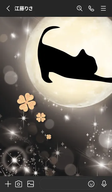 [LINE着せ替え] ブラック : 幸運の月と猫と四葉の画像2