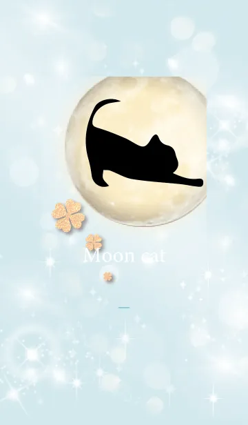 [LINE着せ替え] 水色 : 幸運の月と猫と四葉の画像1