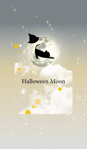 [LINE着せ替え] グレー : ハロウィンの満月と猫の画像1