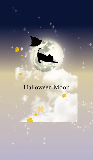 [LINE着せ替え] ベージュネイビー : ハロウィンの満月と猫の画像1