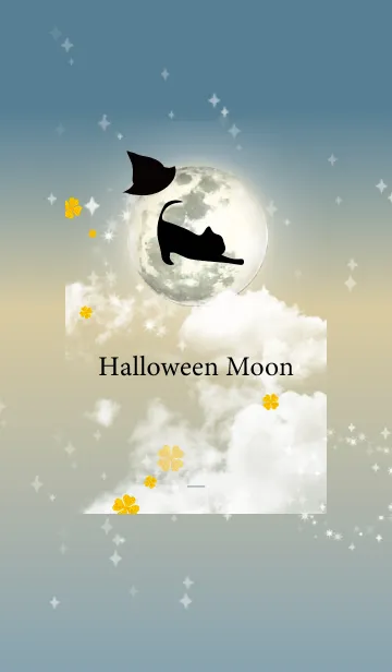 [LINE着せ替え] ベージュと青 : ハロウィンの満月と猫の画像1