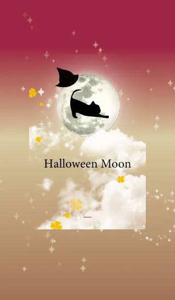 [LINE着せ替え] ベージュ ボルドー : ハロウィンの満月と猫の画像1
