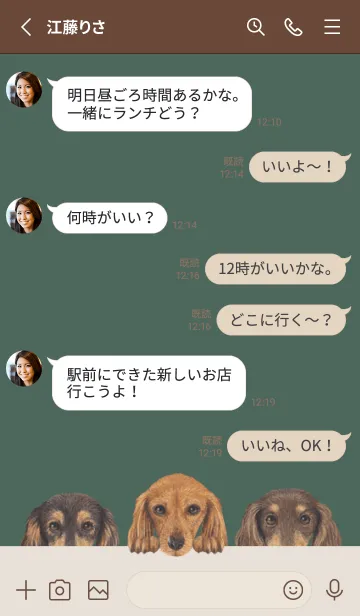 [LINE着せ替え] ダックスフンド L - ダークグリーンの画像3