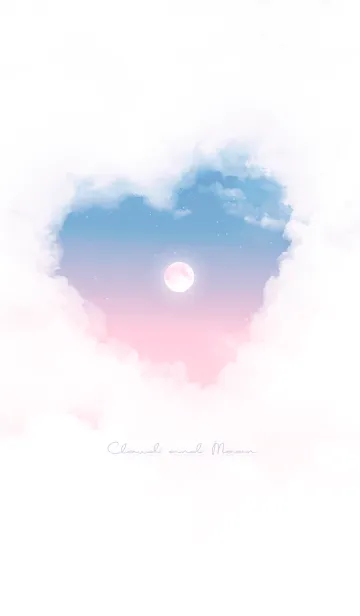 [LINE着せ替え] ハート雲と満月 - ブルー & ピンク 08の画像1