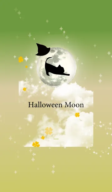 [LINE着せ替え] 黄緑 : ハロウィンの満月と猫の画像1
